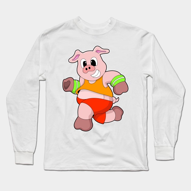Pig at Running Long Sleeve T-Shirt by Markus Schnabel